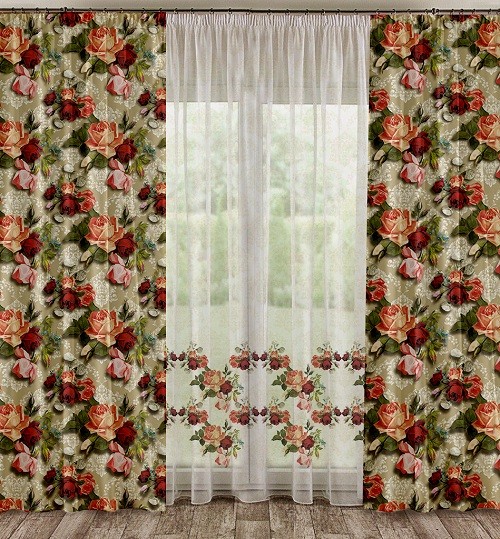 Комплект шторы Розмари голд 150*270 (2) + тюль 150*270 (2) +/- 3%